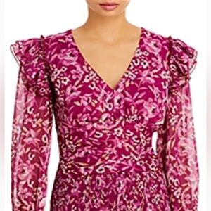 Aqua Floral Print Ruched Top, Size S